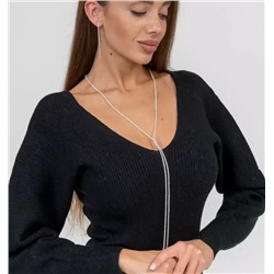 Комплект серьги и колье длинное серебристое, цвет серебристый, арт.012.114