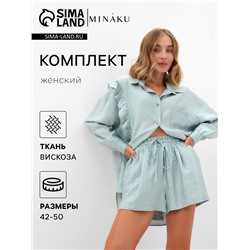 Костюм женский (блузка, шорты) MINAKU: Casual Collection, зелёный, размер 46