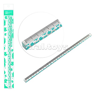 Линейка четырёхгранная "Мятные коты" 30 см, акрил