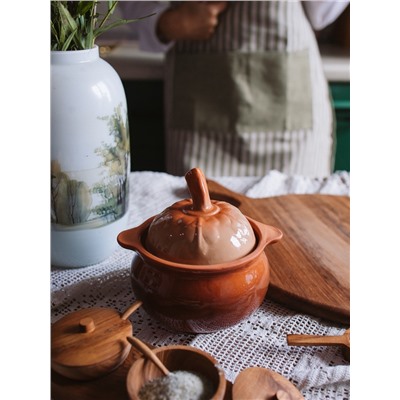 Горшочек для запекания Кунгурская керамика «Луговой», 600 мл, с ручками, керамика, оранжевый