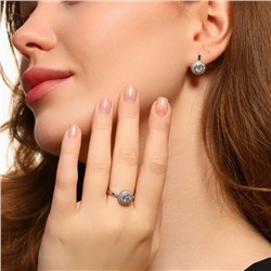 Комплект ювелирной бижутерии серьги и кольцо 17 р, покрытие посеребрение, вставка: фианиты, цвет: прозрачный, арт.213.514-17