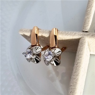 Серьги цветы ювелирная бижутерия коллекция "Дубай", покрытие позолота, вставка: фианиты, цвет: прозрачный, арт.213.621