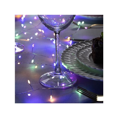 Гирлянда «Мишура» 5 м роса, IP20, серебристая нить, 200 LED, свечение мульти, 12 В