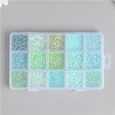 Бисер стекло 6/0, 8/0, 12/0 в шкатулке «Зелёный», стеклярус, 15.5×9.5×1.6 см