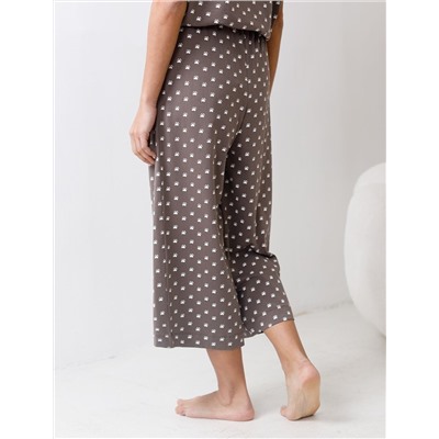 Укороченные широкие брюки кюлоты c принтом на резинке из 100% хлопка