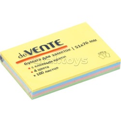 Клейкая бумага для заметок 51x76 мм, 100 листов, офсет 75 (70) г/м², 4 пастельных цвета