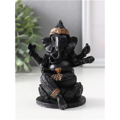 Фигурка гипс «Ганеша на лотосе», 10.5×9×8 см, чёрная