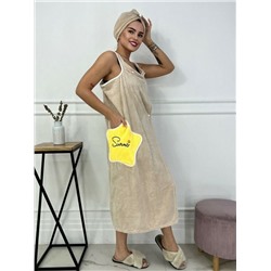 Комплект женский для бани и сауны "Summer"-БЕЖЕВЫЙ микрофибра 2 пр. (парэо + чалма)