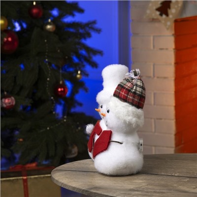 Светодиодная фигура «Снеговики» 22×22×12 см, флок, батарейки CR2032×2 (не в комплекте), свечение тёплое белое