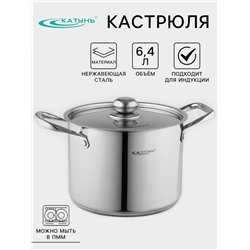 Кастрюля Катунь «Титан», 6.4 л, d=22 см, h=17 см, капсульное дно, индукция, нержавеющая сталь