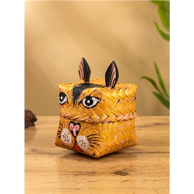 Корзинка «Кот», 10×10×13 см, бамбук, рыжая