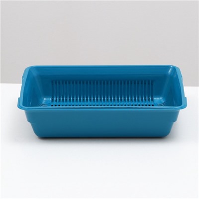 Туалет для кошек, 36×25×9 см, глубокий, с сеткой, пластик, синий