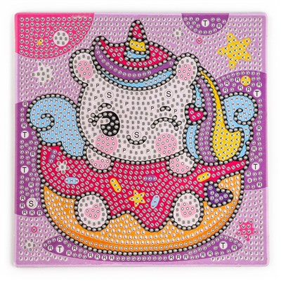 Алмазная мозаика 4в1 для детей. Создание стикеров, магнитов, брелоков и картины «Сказочные Единорожки», набор для творчества