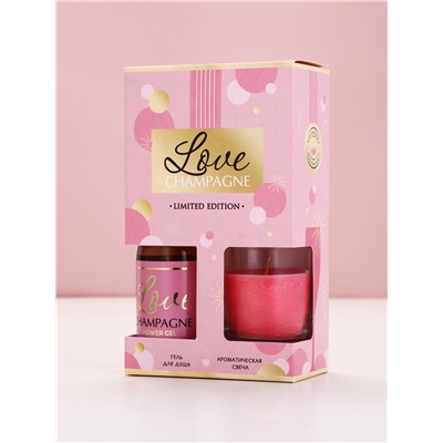 Подарочный набор: гель для душа шампанское 250 мл и свеча, аромат роза, Чистое Счастье