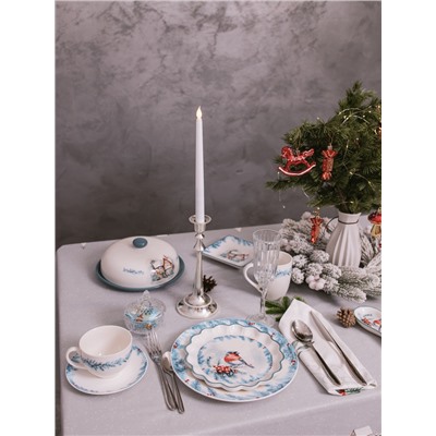 Чайная пара новогодняя «Зимний вечер», 2 предмета: чашка 210 мл, блюдце d=15.5 см, фарфор, белая