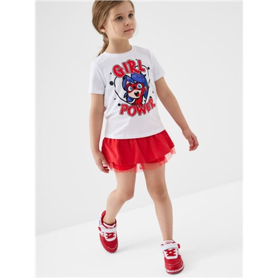 Комплект трикотажный для девочек: фуфайка (футболка), юбка-шорты