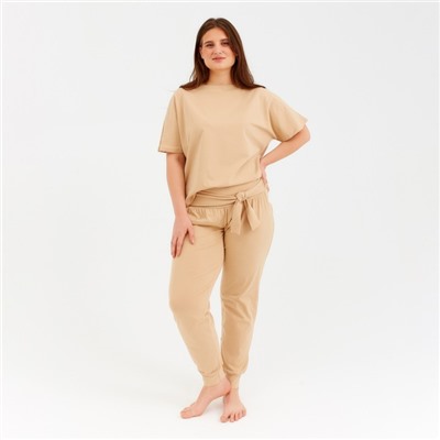 Пижама женская (футболка, брюки) MINAKU: Home comfort, бежевая, размер 58