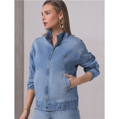 Джинсовый бомбер на молнии из эластичного плотного денима