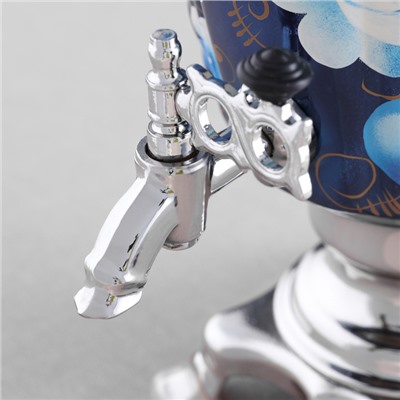 Набор посуды «Жостово на синем», 3 предмета: самовар 3 л, заварочный чайник 0.7 л, поднос