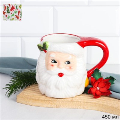 Кружка 450 мл Дед мороз / 208007-8 /уп 48/ новогодняя/подарочная упаковка