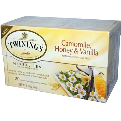 Twinings, травяной чай, ромашка, мед и ваниль, без кофеина, 20 чайных пакетиков в индивидуальной упаковке, 32 г (1,13 унции)