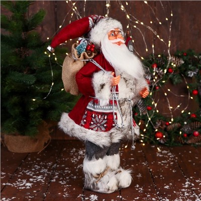 Дед Мороз под ёлку «Зимнее волшебство. С охапкой подарков и в меховых сапожках», 50 см, красный