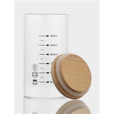 Банка для сыпучих BellaTenero «Эко», 300 мл, 6.7×13.7 см, с мерной шкалой, с бамбуковой крышкой, стекло, прозрачная