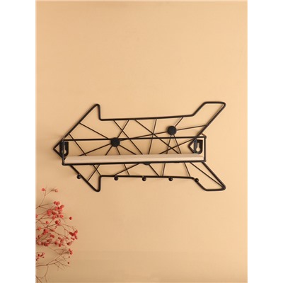 Вешалка настенная с полкой 26×9 см «Стрелка», крючки декоративные, с подсветкой, 5 крючков, чёрная