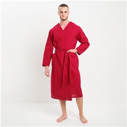 Халат мужской вафельный запашной, вишня, размер 54, 160 г/м²