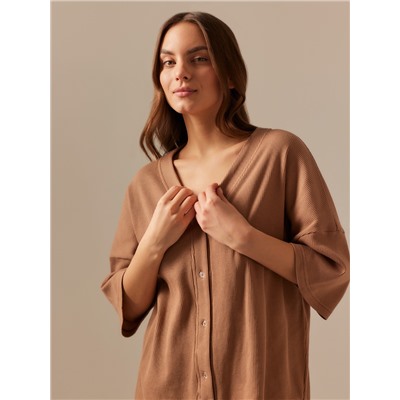 Пижама женская (рубашка, шорты) SL HOME Soft Home, размер 48-50, кофейная