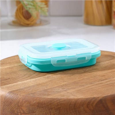 Контейнер для еды складной с крышкой Доляна «Коста», 400 мл, 12.5×9×6.4 см, силикон, бирюзовый