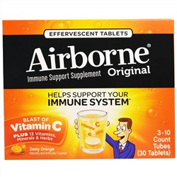 AirBorne, Original, поддержка иммунитета, заряд витамина С, пикантный апельсин, 3 флакона, 10 шипучих таблеток в каждой