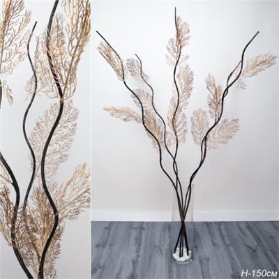 Сухоцвет набор 5 штук 150 см с блестками ветка / 39-34/2 /уп 120/золото