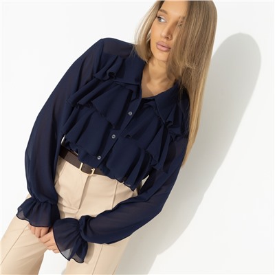 Блуза с воланами, Гипнотический стиль (синяя)