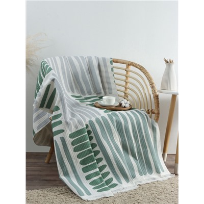 Плед с бахромой «Этель» Lines, 130×180 см, зелёный