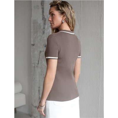 Джемпер с воротником-поло с коротким рукавом тонкой вязки из вискозы