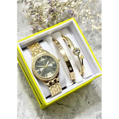 Подарочный набор для женщин часы, 2 браслета + коробка #22853023