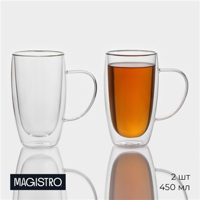 Набор кружек с двойными стенками Magistro «Дуо», 450 мл, 13×9×14.8 см, 2 шт., стекло, прозрачный