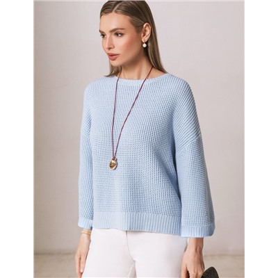 Укороченный джемпер с широкими рукавами рельефной вязки из хлопка с акрилом