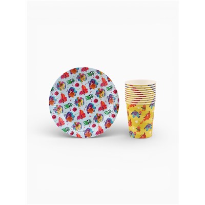 Набор одноразовой бумажной посуды, 20 предметов: 10 стаканов, 10 тарелок, Ум и Хрум