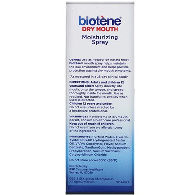 Biotene Dental Products, Dry Mouth Moisturizing Spray, Gentle Mint, 1.5 fl oz (44.3 ml)