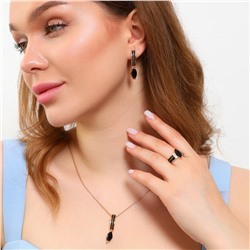 Комплект крупный с камнями ювелирной бижутерии коллекция "Дубай" серьги, кулон и кольцо 17 р, покрытие позолота, вставка: фианиты, цвет: черный, арт.314.404-17