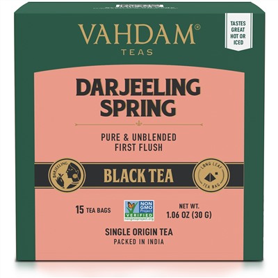 Vahdam Teas, черный чай, Дарджилинг, 15 чайных пакетиков, 30 г (1,06 унции)
