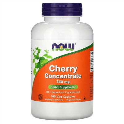 Now Foods, концентрат вишни, 750 мг, 180 растительных капсул
