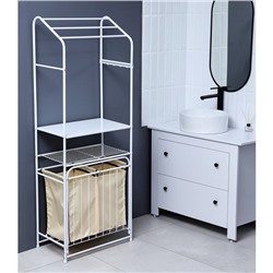 Стеллаж с двойной корзиной для белья и перекладинами, 2-х ярусный, 60×35×160 см, белый