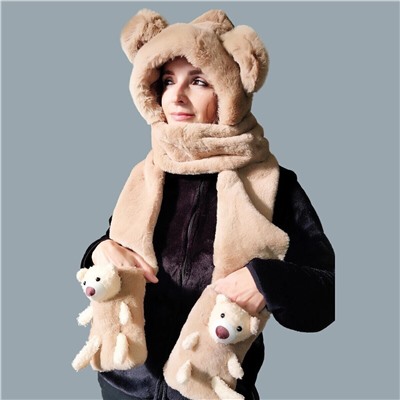 Шапка-шарф с ушками и шарфик