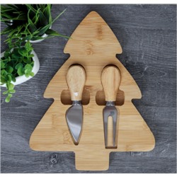 Доска-поднос Елка Новогодняя 20x25x1,5 см / KF-S12 /уп 48/ нож и вилка