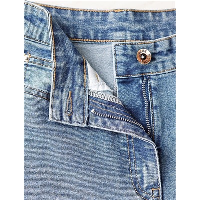 Джинсы трубы широкие с декоративной стиркой из эластичного денима