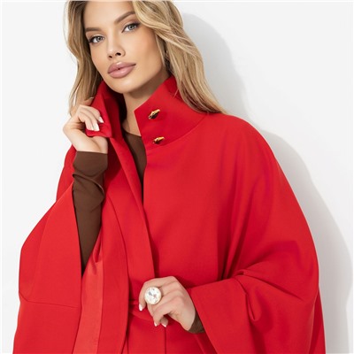 Жакет‑кейп на подкладе, Дикое притяжение (с поясом, красный)