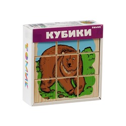 Кубики детские «Животные леса» деревянные, 9 деталей